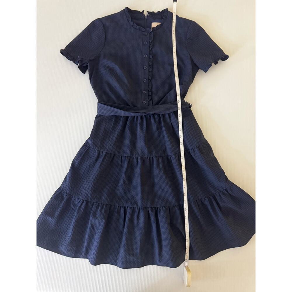 Gal Meets Glam Maisie Navy Blue Seersucker Ruffle Tiered Dress Sz 4 Cottagecore - Picture 8 of 16